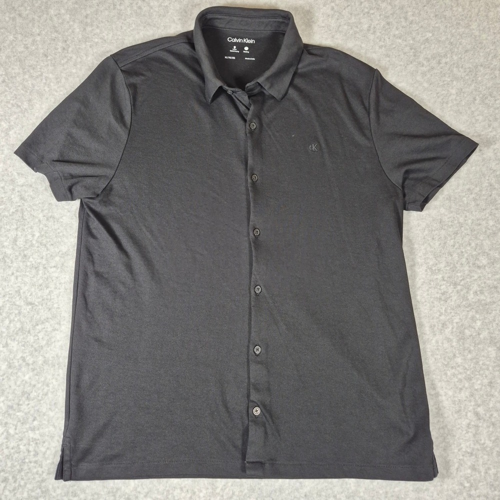 Calvin Klein Button Down Shirt Mens XL Black Quick Dry Wicking Short Sleeve CK